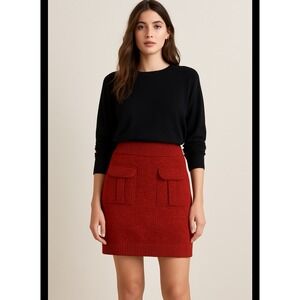 Anthropologie Moth Women's L Wool Mini Skirt Orange Knit Pockets Preppy Academia